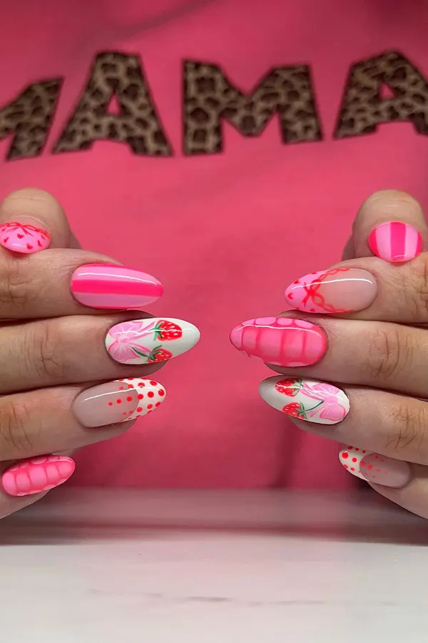 Sweet Strawberry Gel Nails