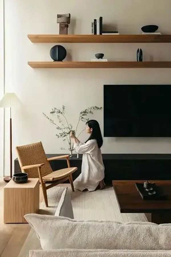 Textured Japandi Living Room Layout