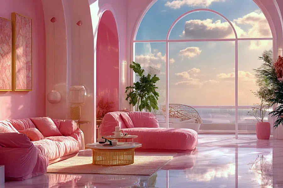 Ultra Modern Pink Living Room With Sunset Views