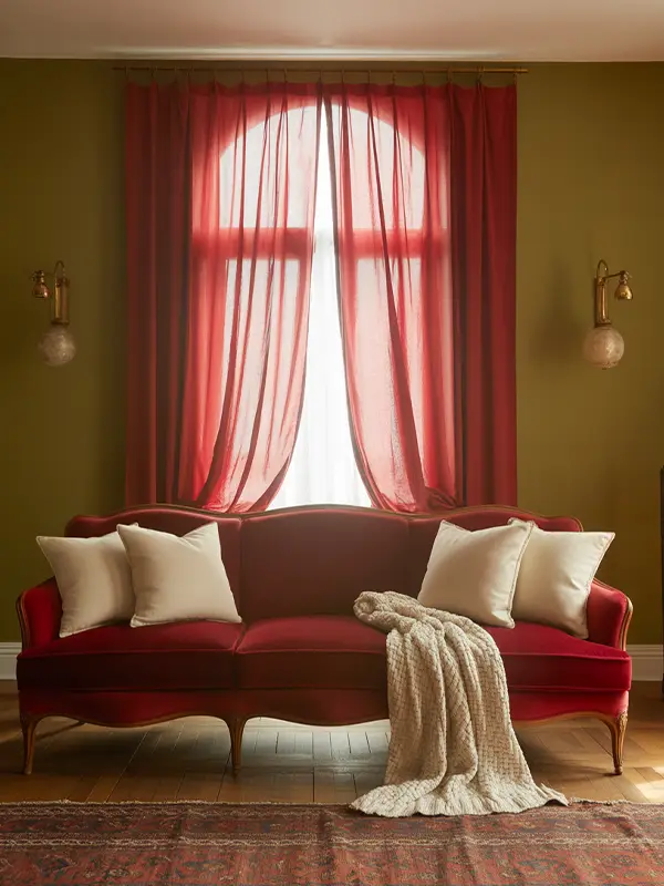 Vintage Living Room With Olive And Red
