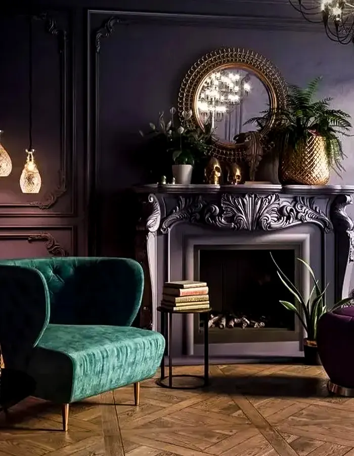Vintage Living Room With Purple Accent