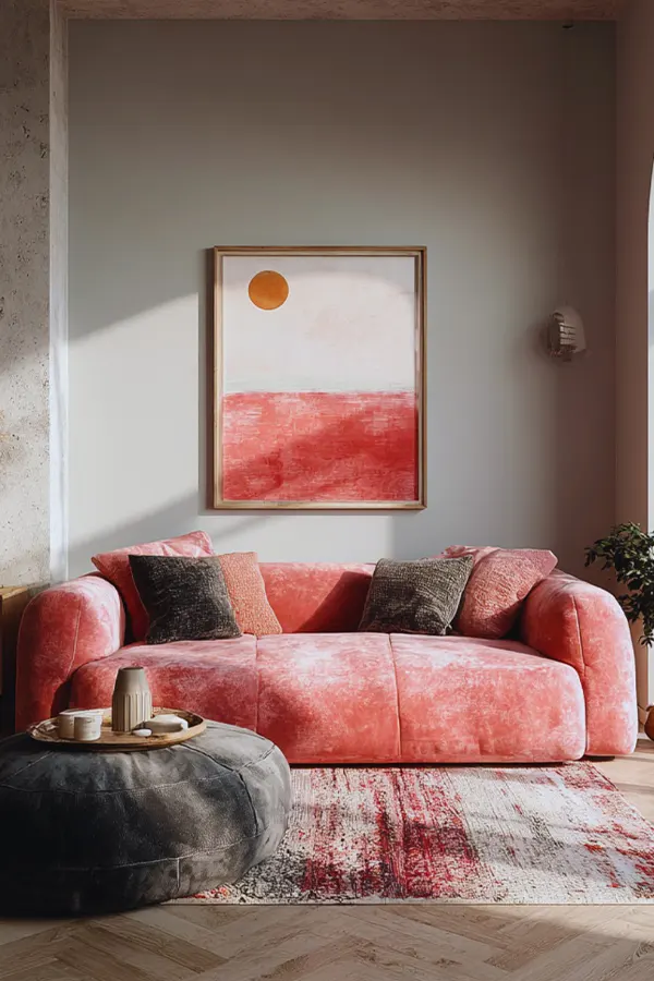 Warm and Grounded Pink Living Room