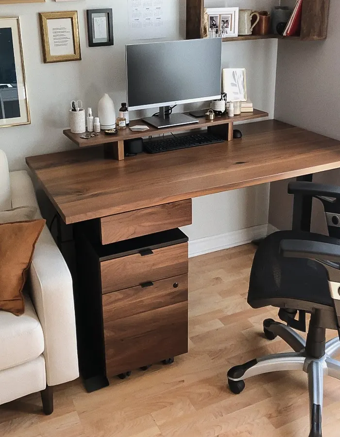 Warm and Stylish Living Room Office Setup