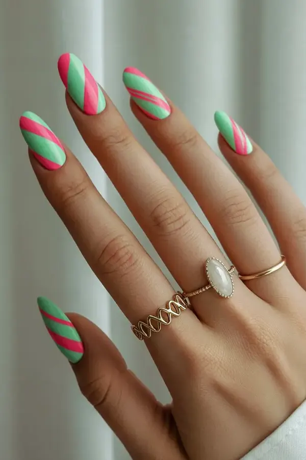 Watermelon Swirl Nails Art