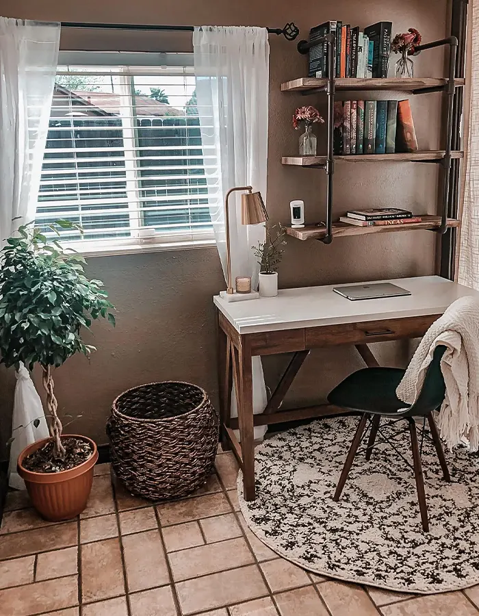 Zoned Living Room Office with Rug