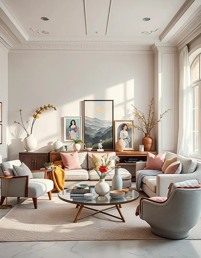 Art-Inspired Pastel Living Room Design