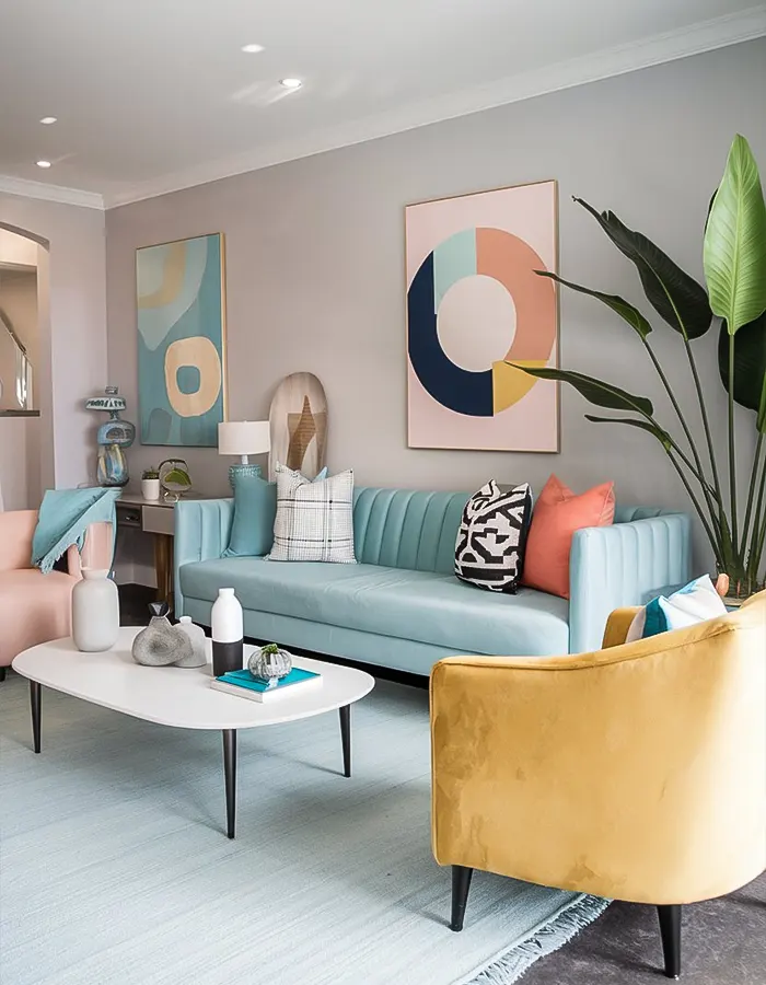 Bold Accents in Pastel Living Rooms