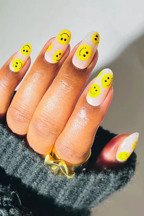 Bright Smiley Face Nails