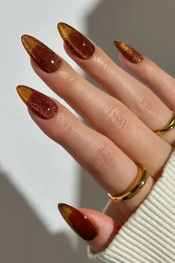Burnt Orange Velvet Nails Bring Fall Sparkle and Soft Texture