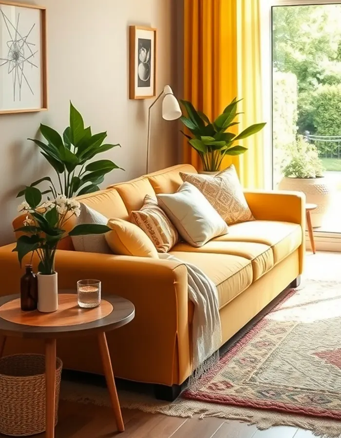 Butter Yellow Accents in a Pastel Living Room