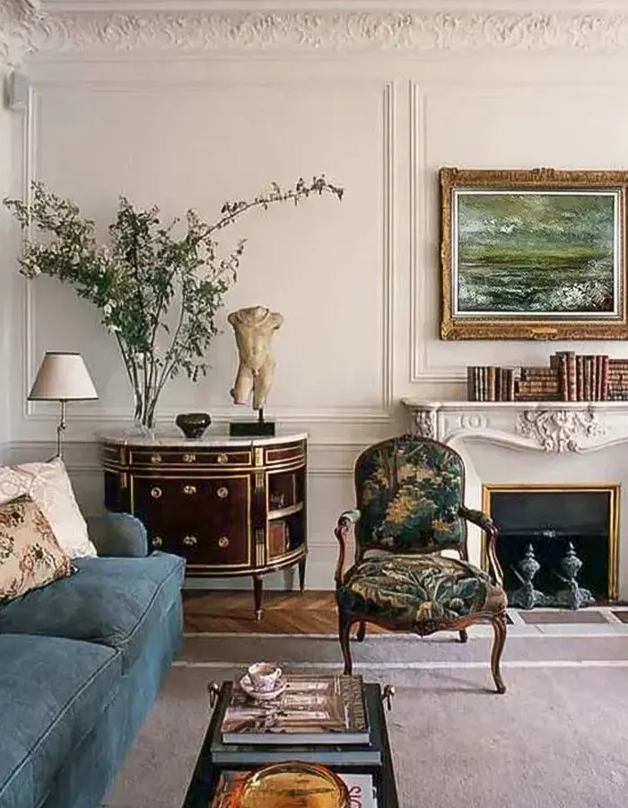 Chic Vintage Living Room with Stucco Details