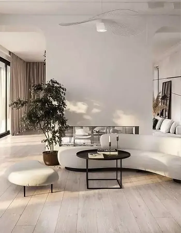 Contemporary White Living With Curves