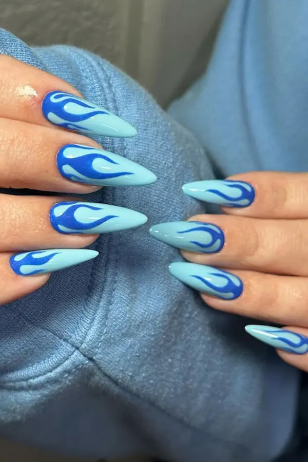 Fiery Blue Nails