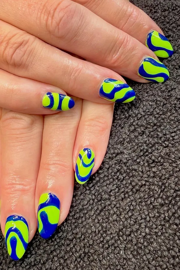Funky Green Blue Nails Art