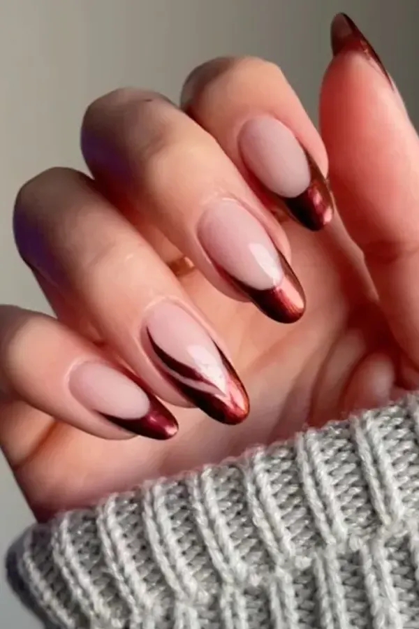 Go Bold with Burgundy Chrome Tip Nail Designs