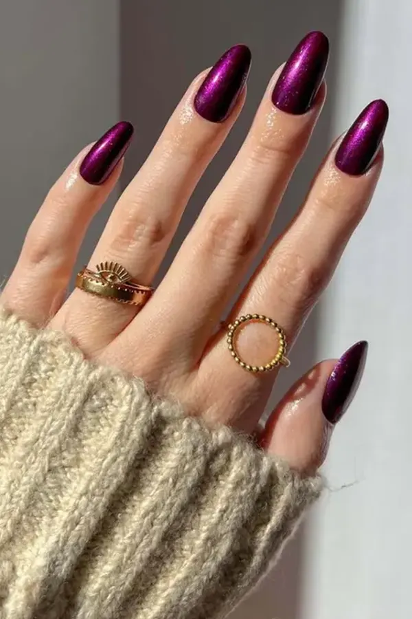 Halloween Nails Idea Witchy Eggplant Tones with a Spooky Vibe