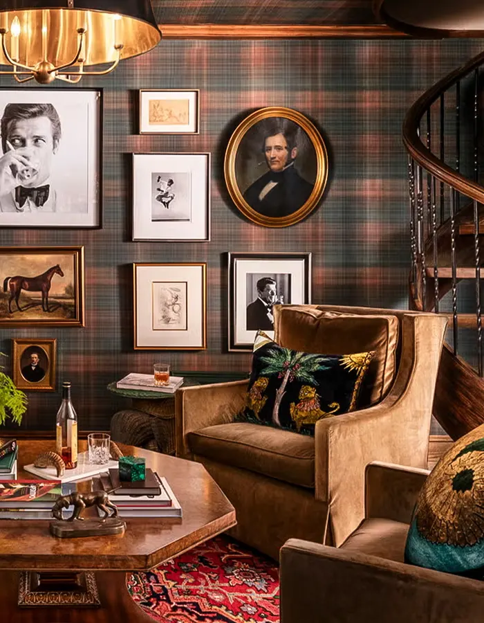 Masculine Midcentury Living Room with Rich Textures