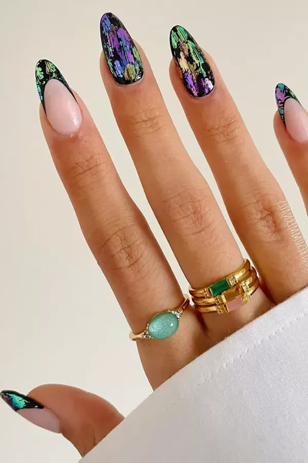 Matte Black Multi-Chrome Nails with Artsy Vibes