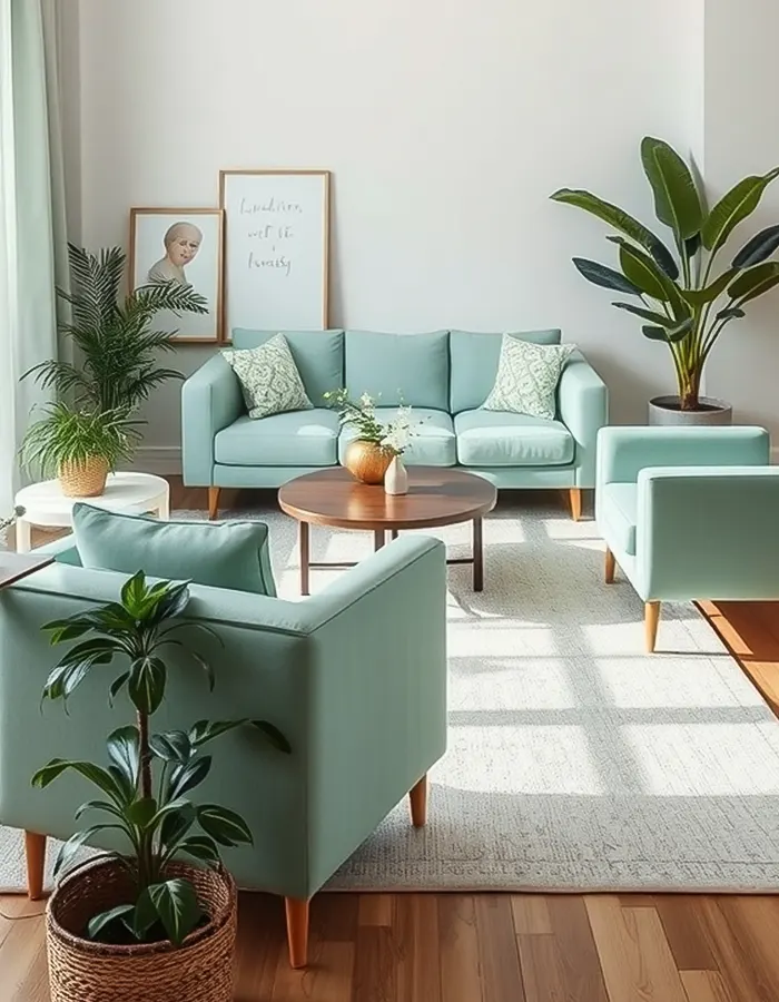 Mint Green and White Pastel Living Room
