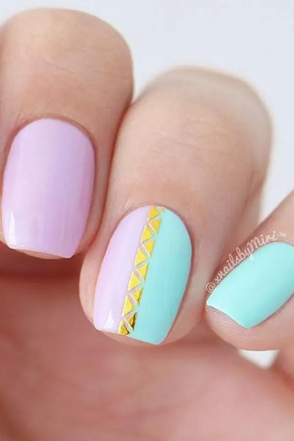 Mint and Pink Nails
