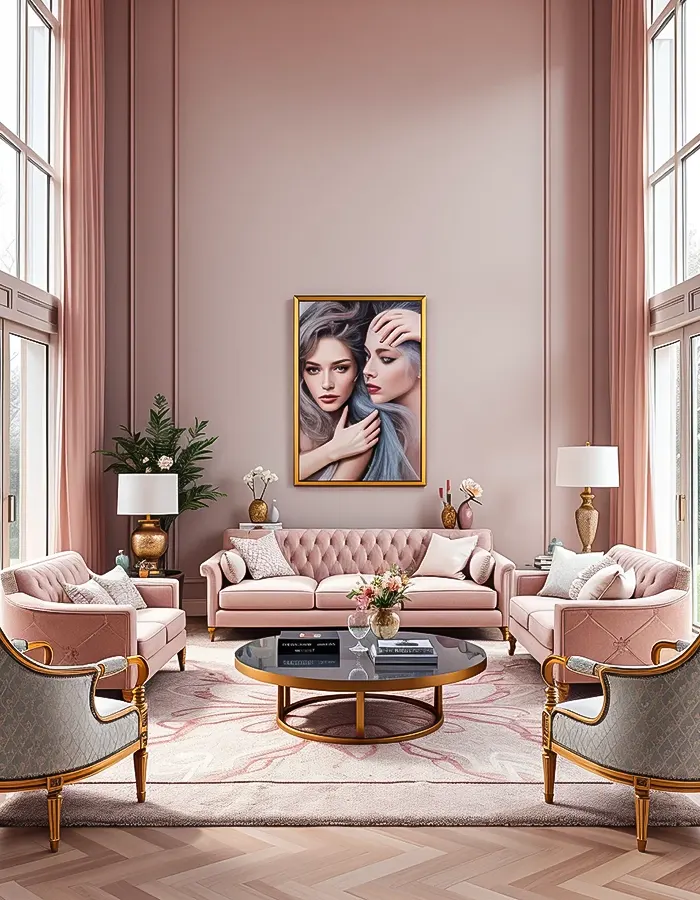 Monochrome Pastel Living Room in Powder Blue or Blush