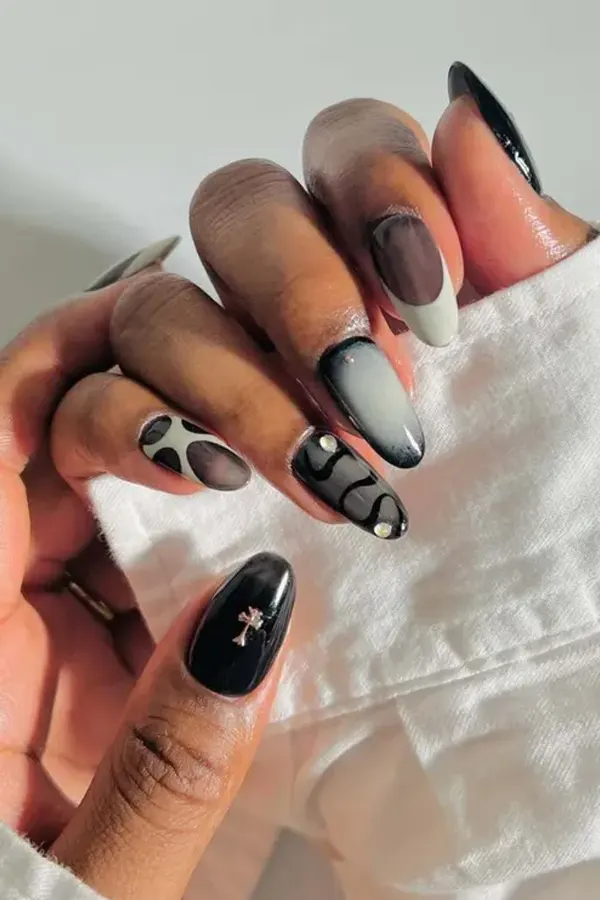 Moody Nail Art Mix Auras, French Tips, and Animal Print Combo