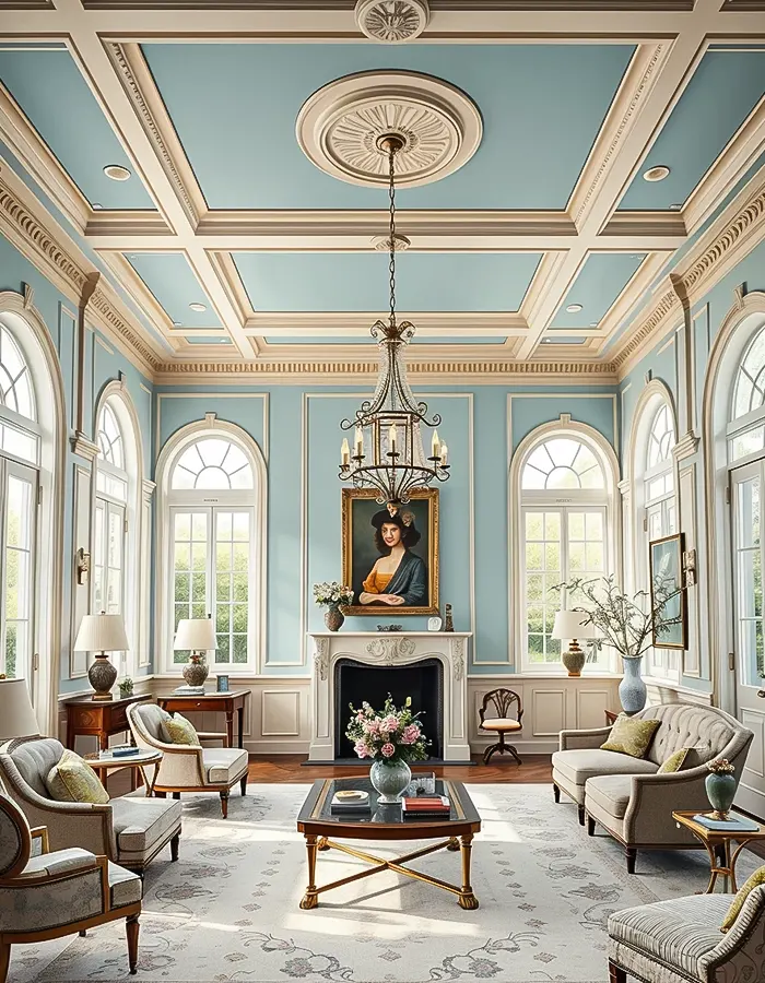 Pastel Ceilings and Moldings in Living Rooms