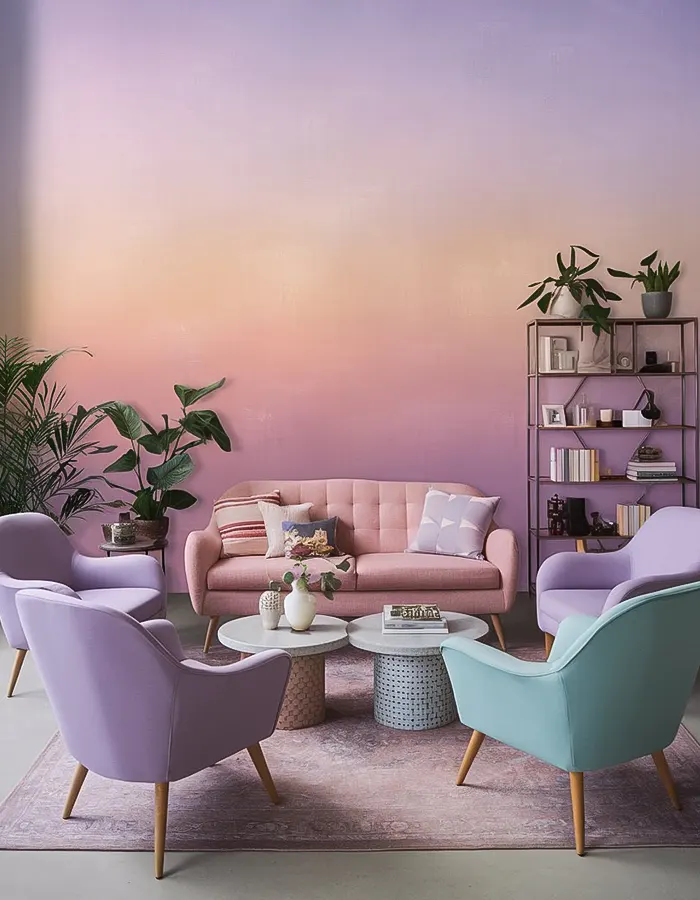 Pastel Ombre Walls in Living Rooms
