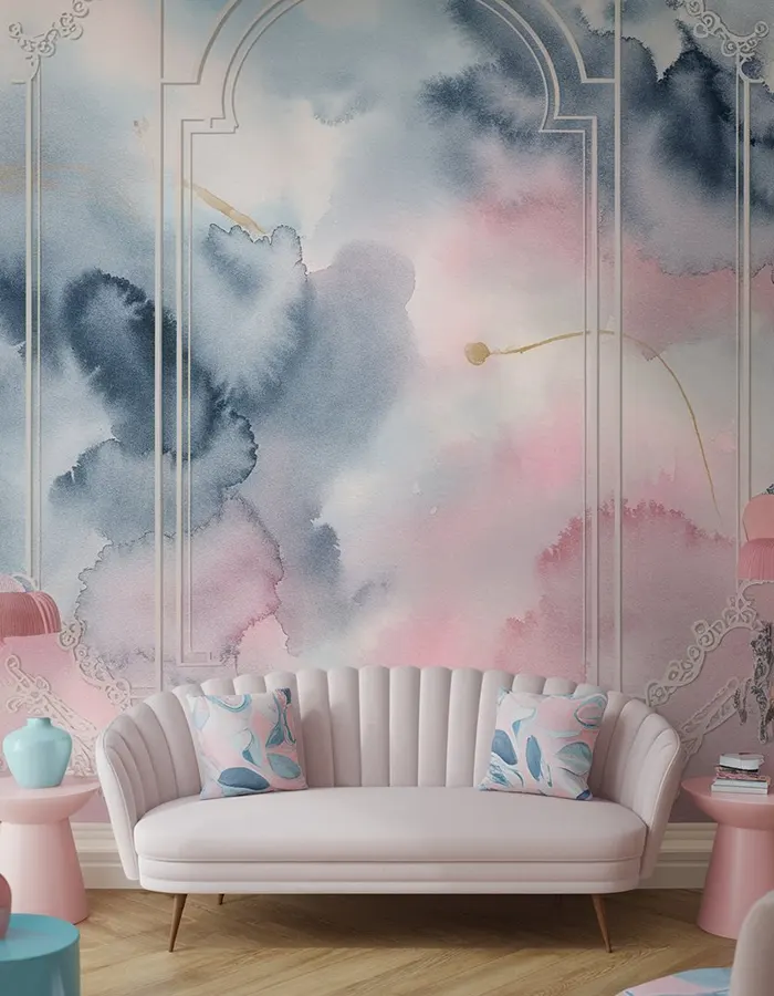 Pastel Wall Murals in Living Rooms
