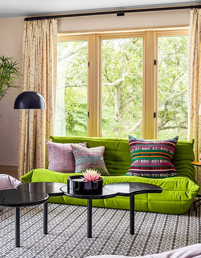 Playful Midcentury Living Room with Bold Hues