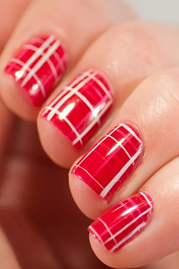 Red Plaid Nails