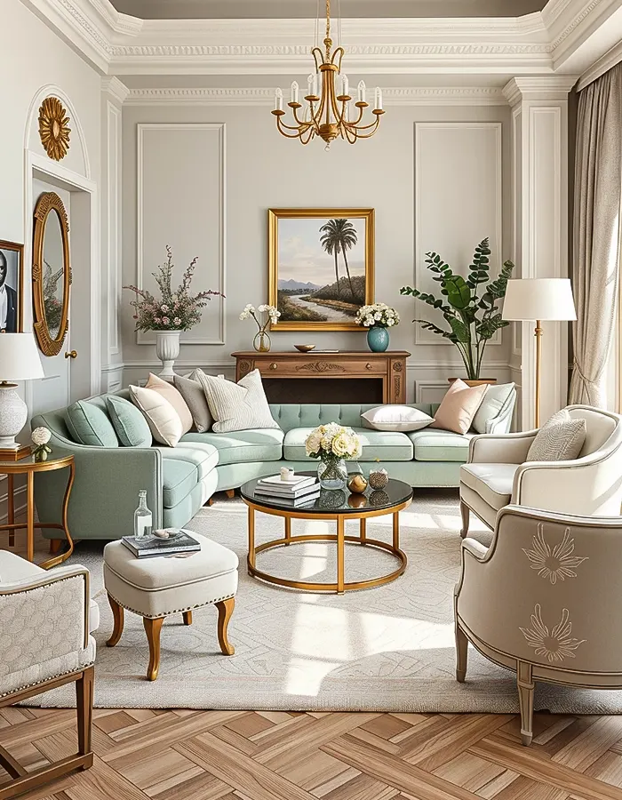 Refined Neutrals in a Pastel Living Room