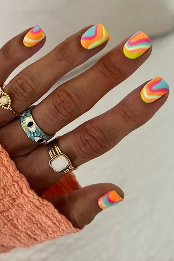 Retro Rainbow Swirl Nails