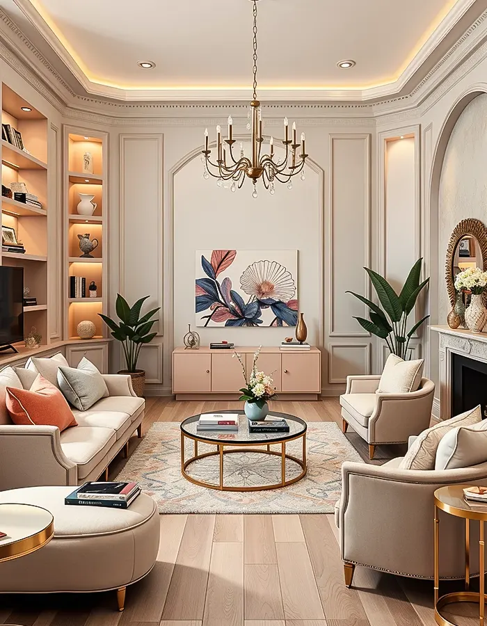 Sage and Coral Pastel Living Room Design