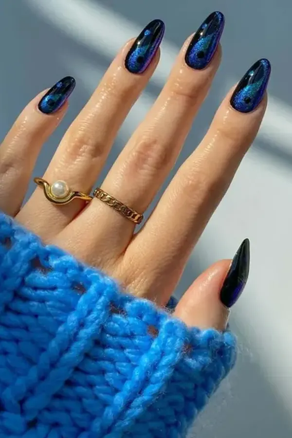 Sapphire and Black Yin-Yang Nails with a Shimmery Bold Twist