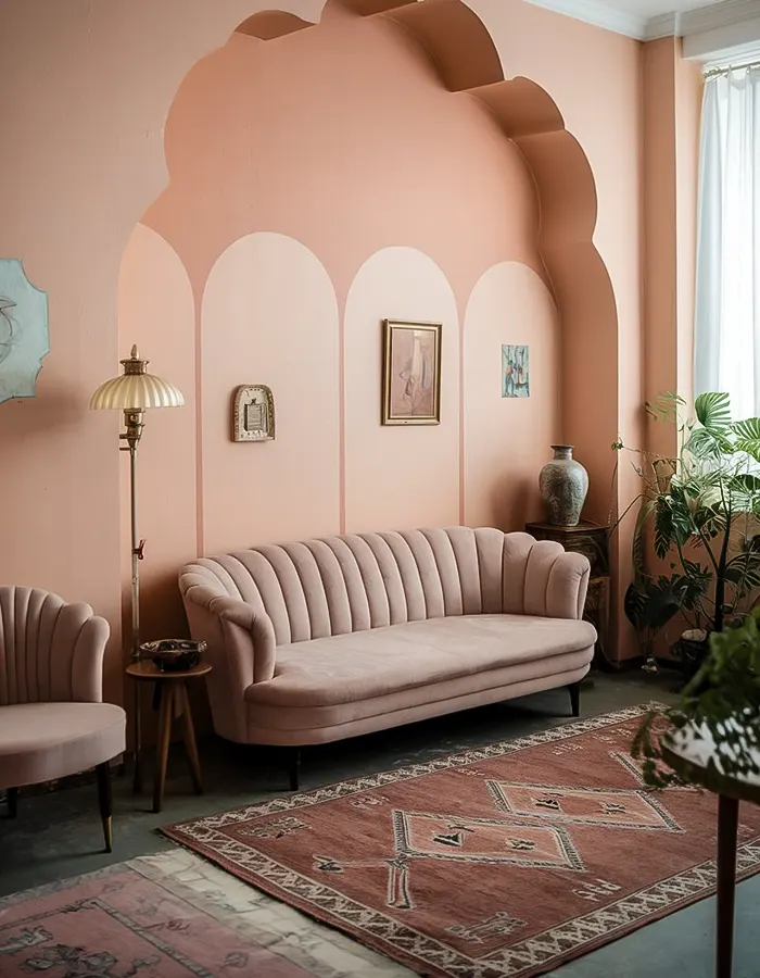 Scalloped Walls in Pastel Living Rooms