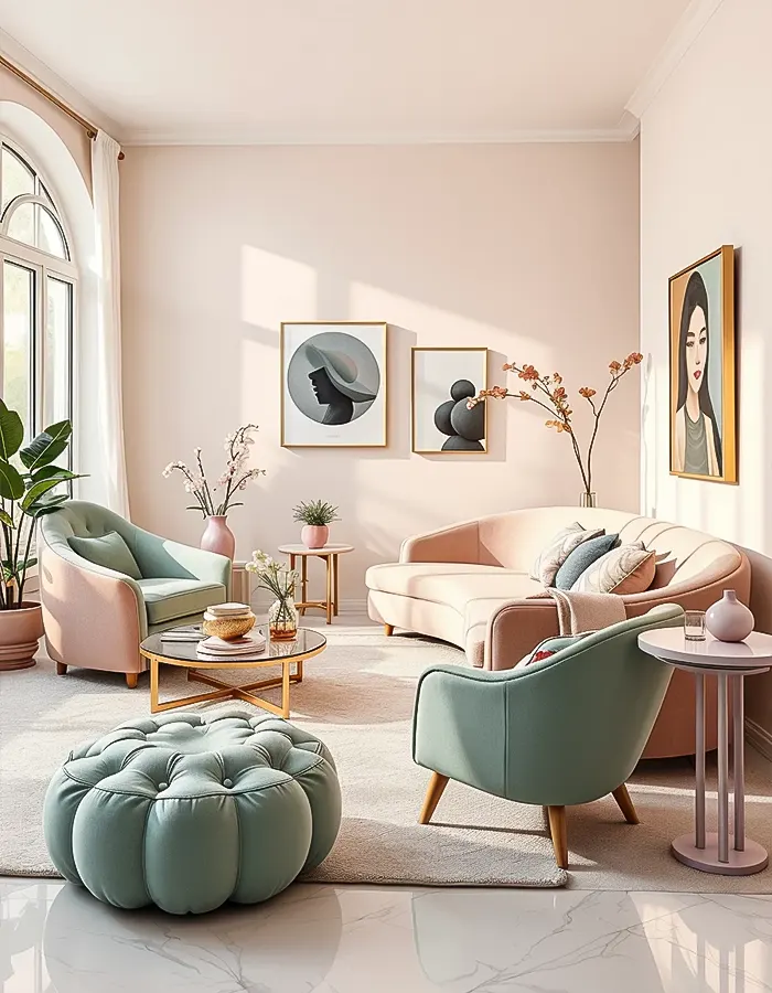 Sculptural Furniture in Pastel Living Rooms