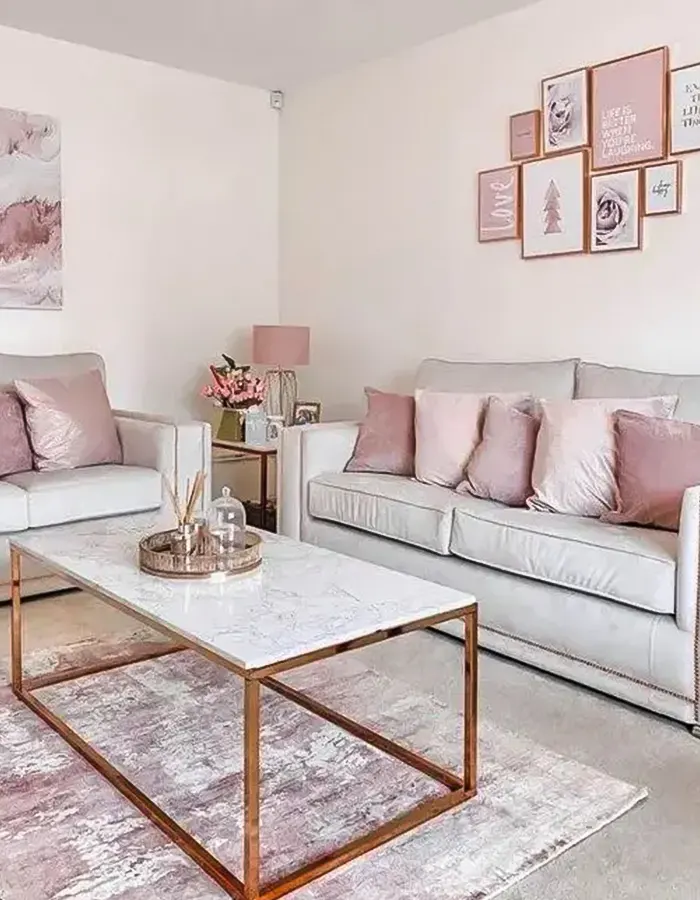 Soft Pink Accents in a Pastel Living Room