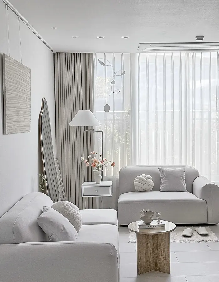 Soft White Minimalism in a Small Space
