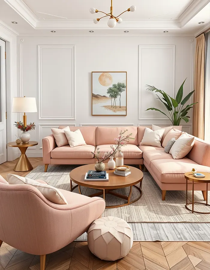 Statement Sofas in Pastel Living Rooms