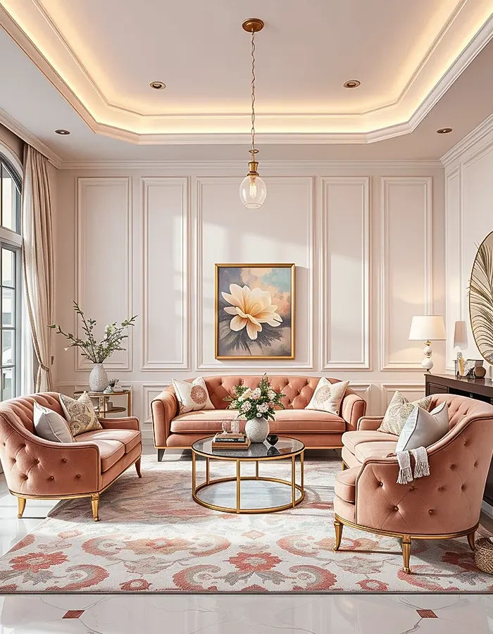 Velvet Elegance in Pastel Living Rooms