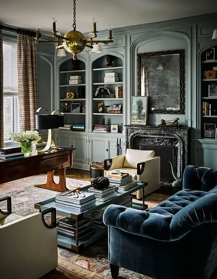 Vintage Living Room with Bold Blues