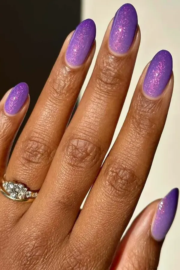 Violet Glitter Nails Light Up Your Golden Hour with a Twist